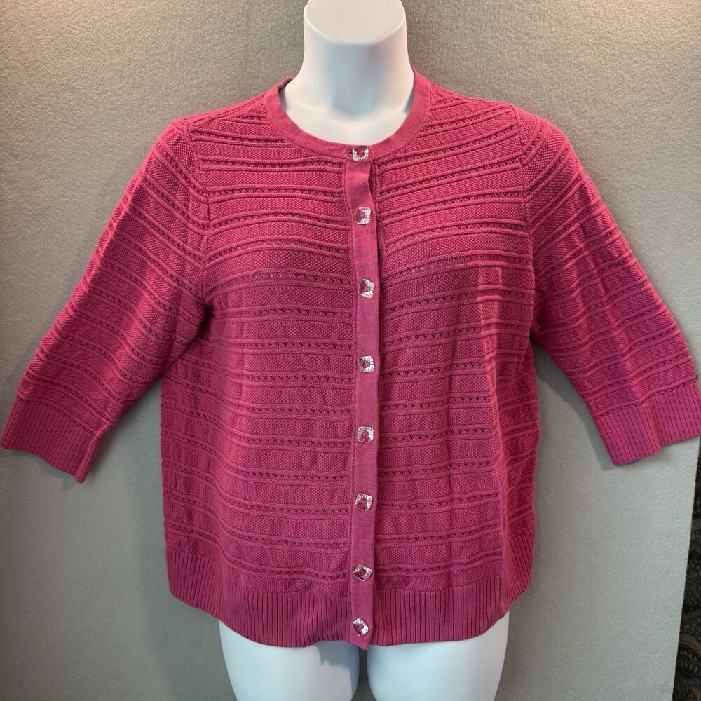 Women's Size 1X PINK 3/4 Sleeve Button Stripe Cardigan Sweater By C J Banks